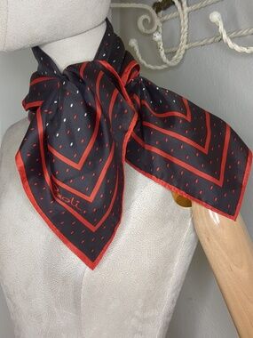 Vintage 60s Paoli Polka Dot Scarf Signed Black And Red Classic Timeless